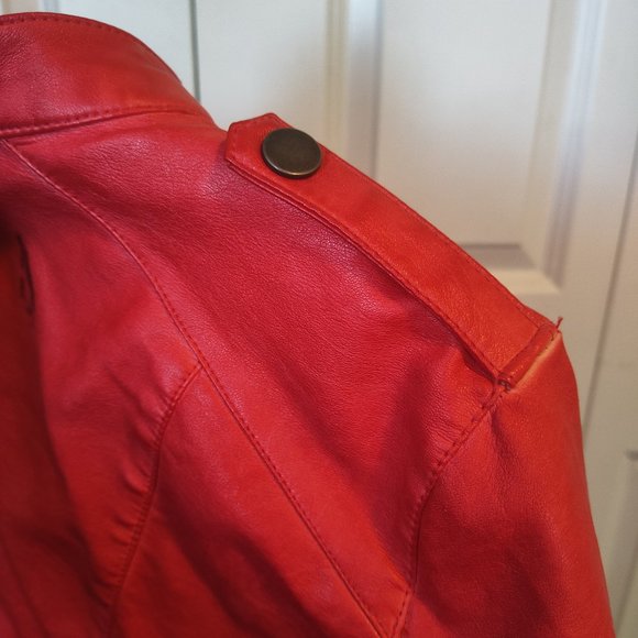 Yest Fashion Bright Orange Faux Leather Moto Jacket - Picture 6 of 6